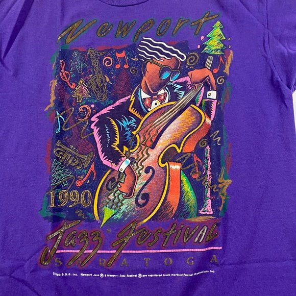 Vintage 1990 Newport Jazz Festival T Shirt Mens Medium Purple 90s Single Stitch - Picture 2 of 7
